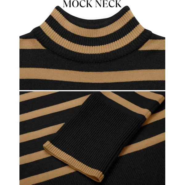imageZESICA Womens 2024 Winter Sweaters Casual Turtleneck Long Sleeve Striped Side Slit Loose Pullover Sweater Jumper TopsTaupe
