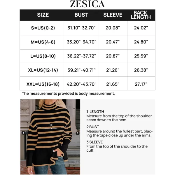 imageZESICA Womens 2024 Winter Sweaters Casual Turtleneck Long Sleeve Striped Side Slit Loose Pullover Sweater Jumper TopsTaupe