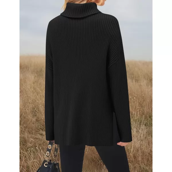 imageZESICA Womens 2024 Winter Sweaters High Neck Long Sleeve Chunky Knit Oversized Side Slit Pullover Sweater Jumper TopsBlack