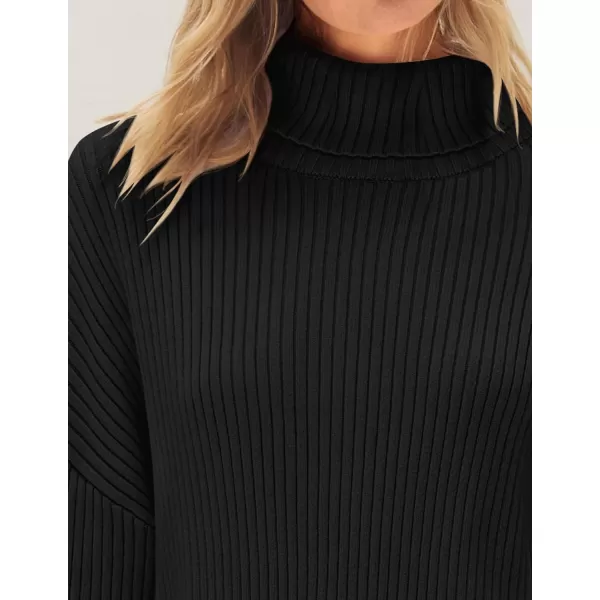 imageZESICA Womens 2024 Winter Sweaters High Neck Long Sleeve Chunky Knit Oversized Side Slit Pullover Sweater Jumper TopsBlack