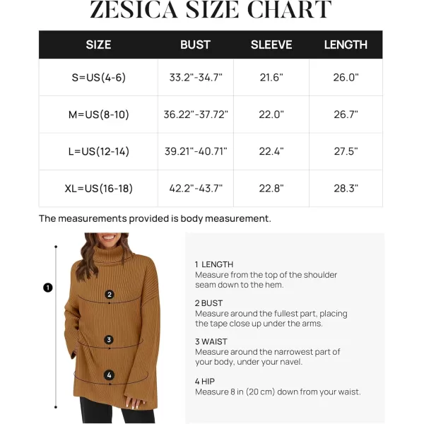 imageZESICA Womens 2024 Winter Sweaters High Neck Long Sleeve Chunky Knit Oversized Side Slit Pullover Sweater Jumper TopsCamel