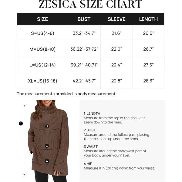 imageZESICA Womens 2024 Winter Sweaters High Neck Long Sleeve Chunky Knit Oversized Side Slit Pullover Sweater Jumper TopsCoffee
