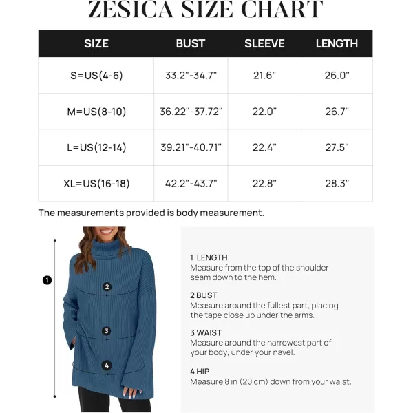 imageZESICA Womens 2024 Winter Sweaters High Neck Long Sleeve Chunky Knit Oversized Side Slit Pullover Sweater Jumper TopsDarkblue