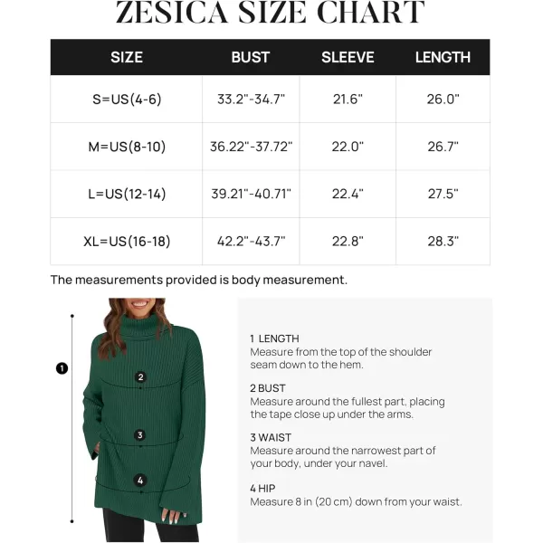 imageZESICA Womens 2024 Winter Sweaters High Neck Long Sleeve Chunky Knit Oversized Side Slit Pullover Sweater Jumper TopsDarkgreen
