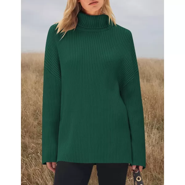 imageZESICA Womens 2024 Winter Sweaters High Neck Long Sleeve Chunky Knit Oversized Side Slit Pullover Sweater Jumper TopsDarkgreen