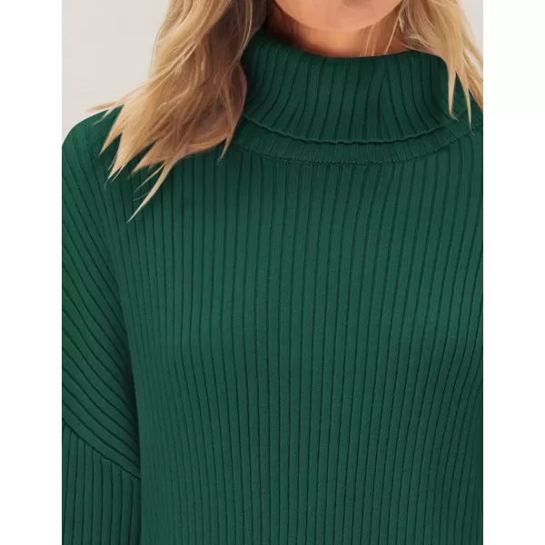 imageZESICA Womens 2024 Winter Sweaters High Neck Long Sleeve Chunky Knit Oversized Side Slit Pullover Sweater Jumper TopsDarkgreen