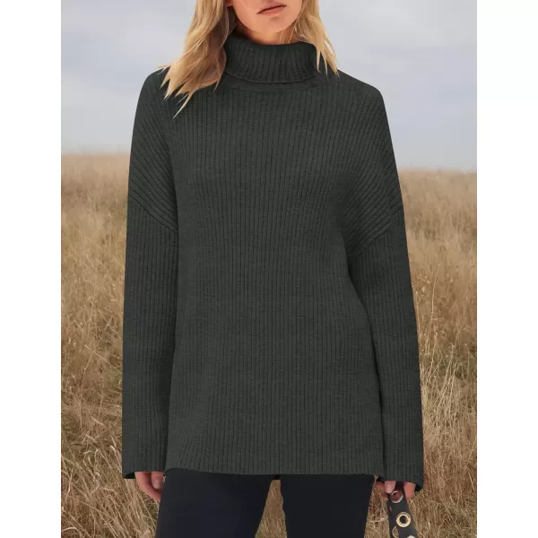 imageZESICA Womens 2024 Winter Sweaters High Neck Long Sleeve Chunky Knit Oversized Side Slit Pullover Sweater Jumper TopsDarkgrey