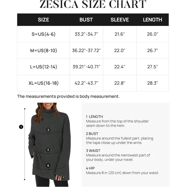 imageZESICA Womens 2024 Winter Sweaters High Neck Long Sleeve Chunky Knit Oversized Side Slit Pullover Sweater Jumper TopsDarkgrey
