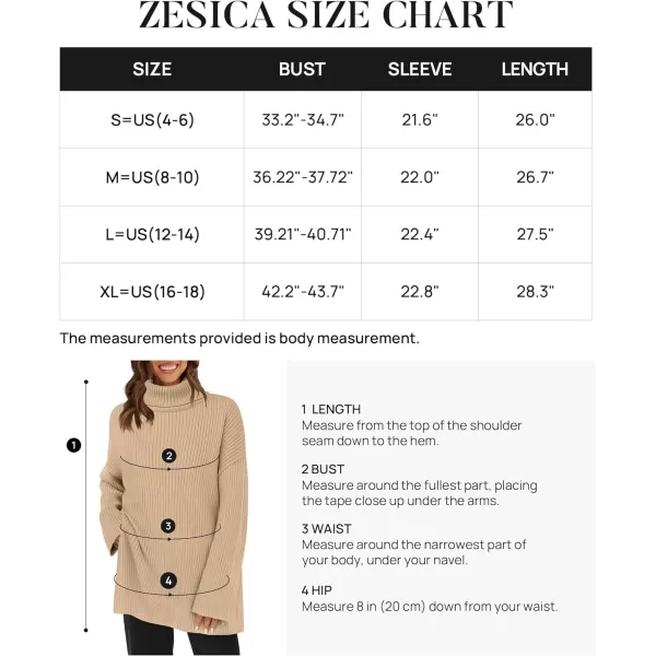 imageZESICA Womens 2024 Winter Sweaters High Neck Long Sleeve Chunky Knit Oversized Side Slit Pullover Sweater Jumper TopsKhaki