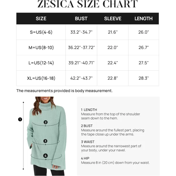 imageZESICA Womens 2024 Winter Sweaters High Neck Long Sleeve Chunky Knit Oversized Side Slit Pullover Sweater Jumper TopsMint