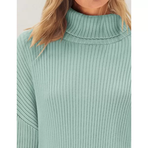 imageZESICA Womens 2024 Winter Sweaters High Neck Long Sleeve Chunky Knit Oversized Side Slit Pullover Sweater Jumper TopsMint