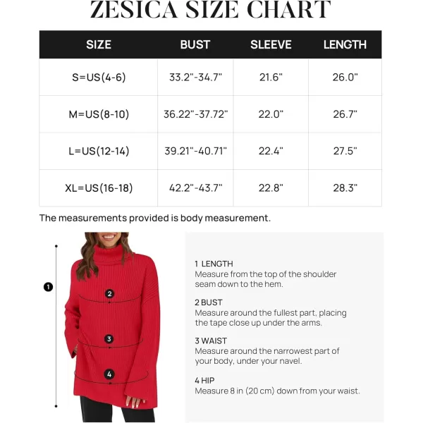 imageZESICA Womens 2024 Winter Sweaters High Neck Long Sleeve Chunky Knit Oversized Side Slit Pullover Sweater Jumper TopsRed