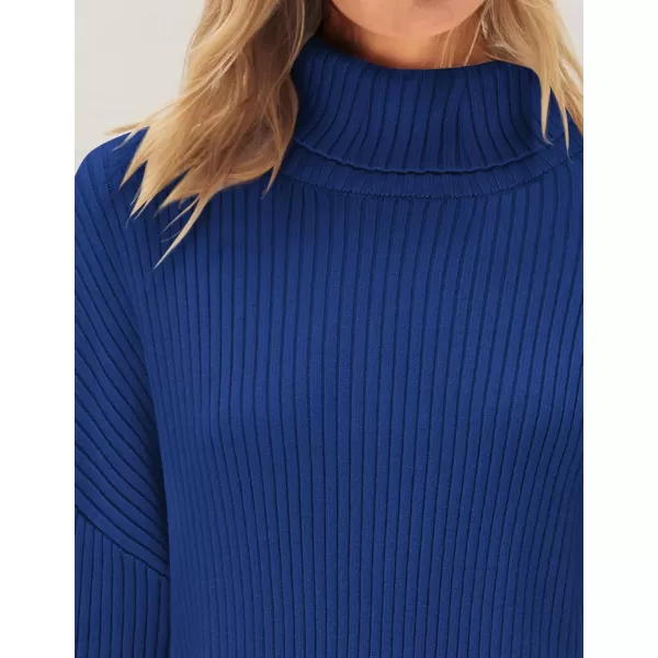 imageZESICA Womens 2024 Winter Sweaters High Neck Long Sleeve Chunky Knit Oversized Side Slit Pullover Sweater Jumper TopsRoyalblue