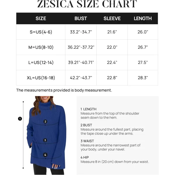 imageZESICA Womens 2024 Winter Sweaters High Neck Long Sleeve Chunky Knit Oversized Side Slit Pullover Sweater Jumper TopsRoyalblue