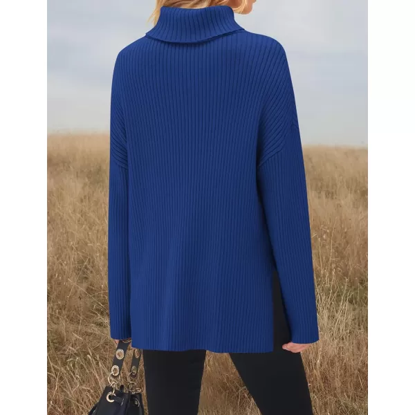 imageZESICA Womens 2024 Winter Sweaters High Neck Long Sleeve Chunky Knit Oversized Side Slit Pullover Sweater Jumper TopsRoyalblue