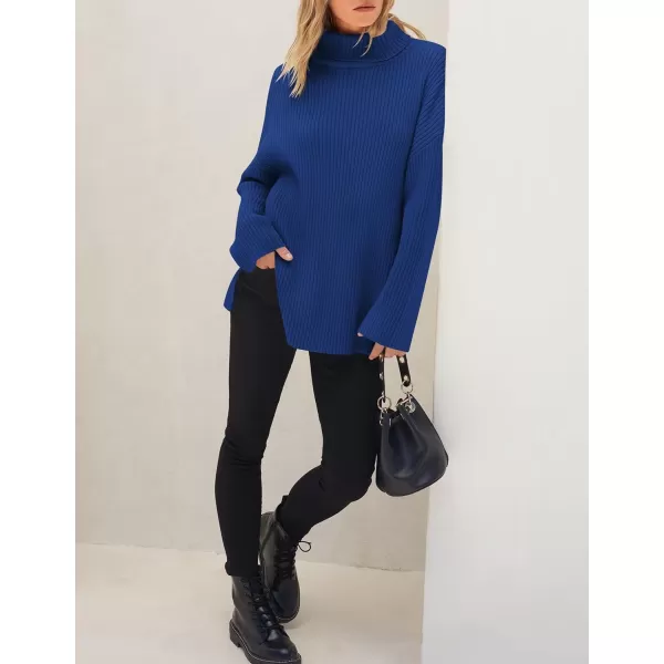 imageZESICA Womens 2024 Winter Sweaters High Neck Long Sleeve Chunky Knit Oversized Side Slit Pullover Sweater Jumper TopsRoyalblue