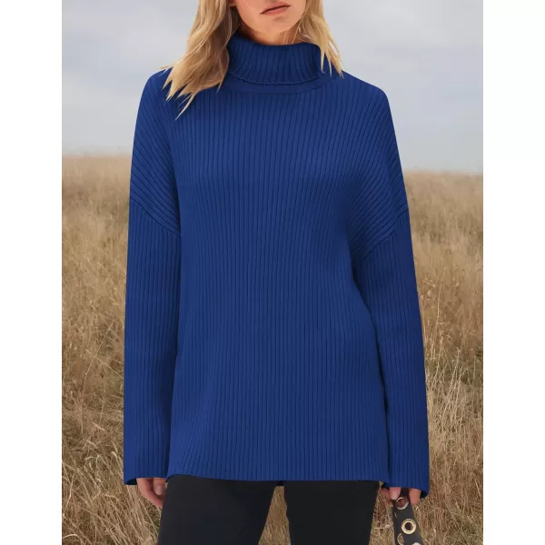 imageZESICA Womens 2024 Winter Sweaters High Neck Long Sleeve Chunky Knit Oversized Side Slit Pullover Sweater Jumper TopsRoyalblue