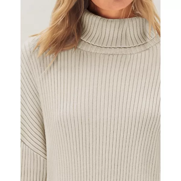 imageZESICA Womens 2024 Winter Sweaters High Neck Long Sleeve Chunky Knit Oversized Side Slit Pullover Sweater Jumper TopsStone