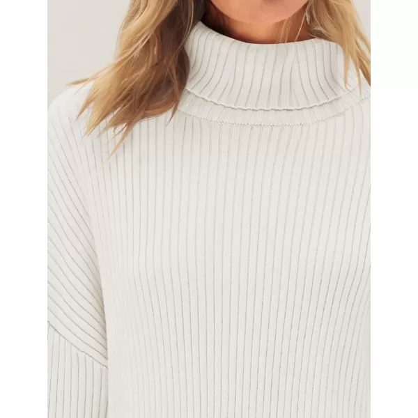 imageZESICA Womens 2024 Winter Sweaters High Neck Long Sleeve Chunky Knit Oversized Side Slit Pullover Sweater Jumper TopsWhite