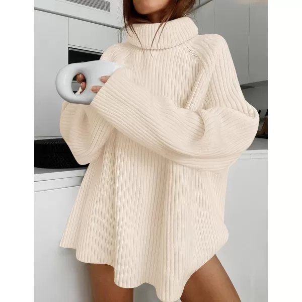 imageZESICA Womens 2024 Winter Sweaters Oversized Turtleneck Long Sleeve Chunky Knitted Tunic Pullover TopsApricot