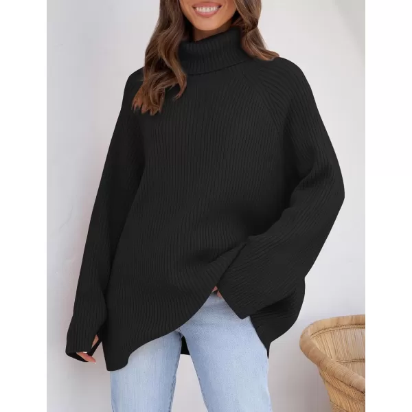 imageZESICA Womens 2024 Winter Sweaters Oversized Turtleneck Long Sleeve Chunky Knitted Tunic Pullover TopsBlack
