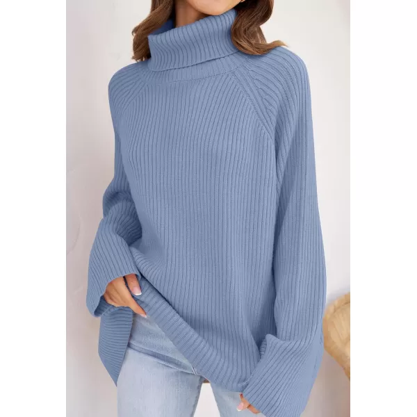 imageZESICA Womens 2024 Winter Sweaters Oversized Turtleneck Long Sleeve Chunky Knitted Tunic Pullover TopsBlue