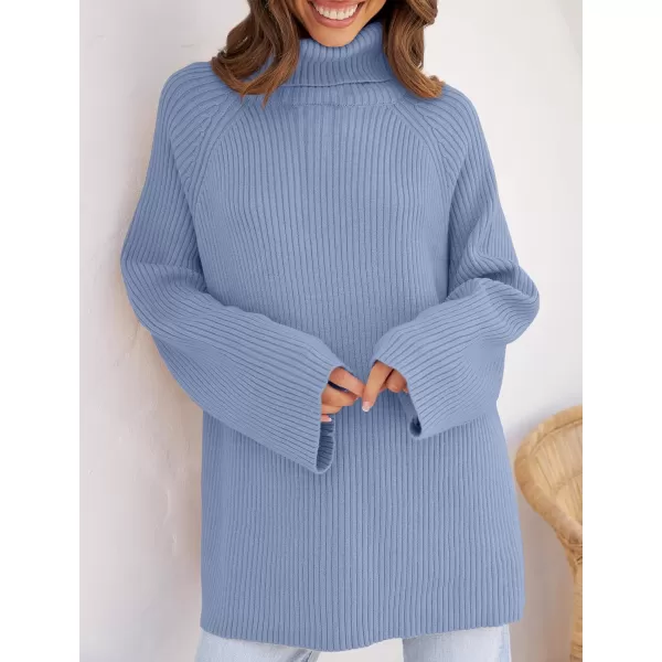 imageZESICA Womens 2024 Winter Sweaters Oversized Turtleneck Long Sleeve Chunky Knitted Tunic Pullover TopsBlue