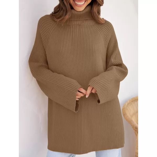 imageZESICA Womens 2024 Winter Sweaters Oversized Turtleneck Long Sleeve Chunky Knitted Tunic Pullover TopsBrown