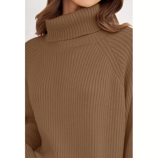 imageZESICA Womens 2024 Winter Sweaters Oversized Turtleneck Long Sleeve Chunky Knitted Tunic Pullover TopsBrown
