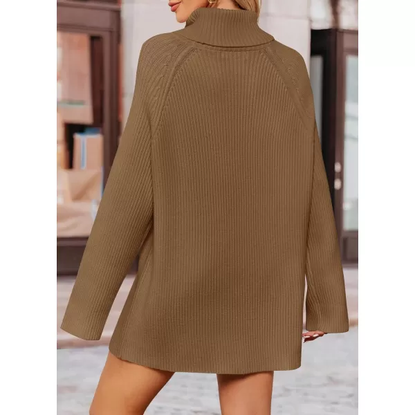 imageZESICA Womens 2024 Winter Sweaters Oversized Turtleneck Long Sleeve Chunky Knitted Tunic Pullover TopsBrown