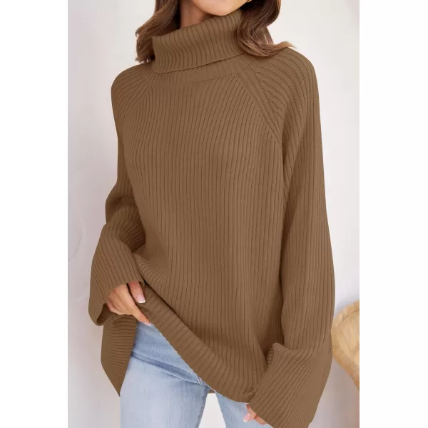 imageZESICA Womens 2024 Winter Sweaters Oversized Turtleneck Long Sleeve Chunky Knitted Tunic Pullover TopsBrown