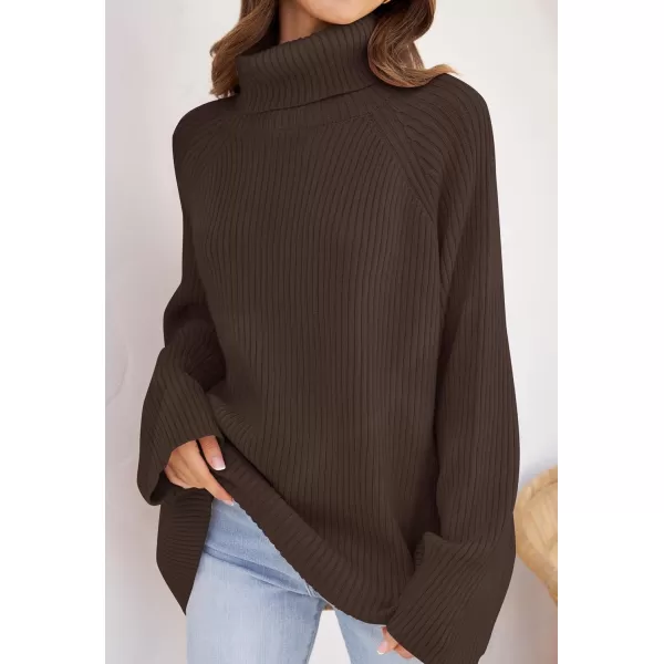 imageZESICA Womens 2024 Winter Sweaters Oversized Turtleneck Long Sleeve Chunky Knitted Tunic Pullover TopsCoffee