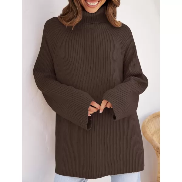 imageZESICA Womens 2024 Winter Sweaters Oversized Turtleneck Long Sleeve Chunky Knitted Tunic Pullover TopsCoffee