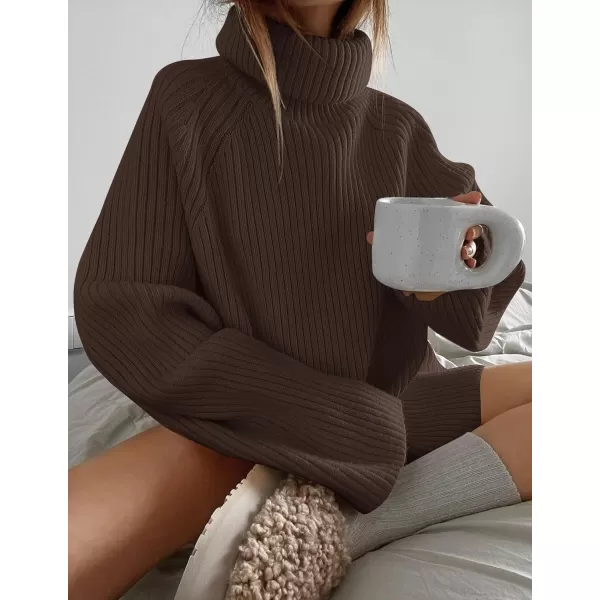 imageZESICA Womens 2024 Winter Sweaters Oversized Turtleneck Long Sleeve Chunky Knitted Tunic Pullover TopsCoffee