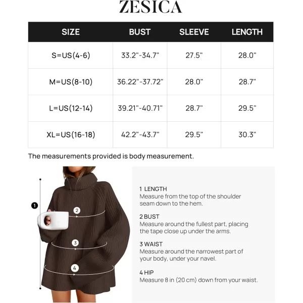 imageZESICA Womens 2024 Winter Sweaters Oversized Turtleneck Long Sleeve Chunky Knitted Tunic Pullover TopsCoffee