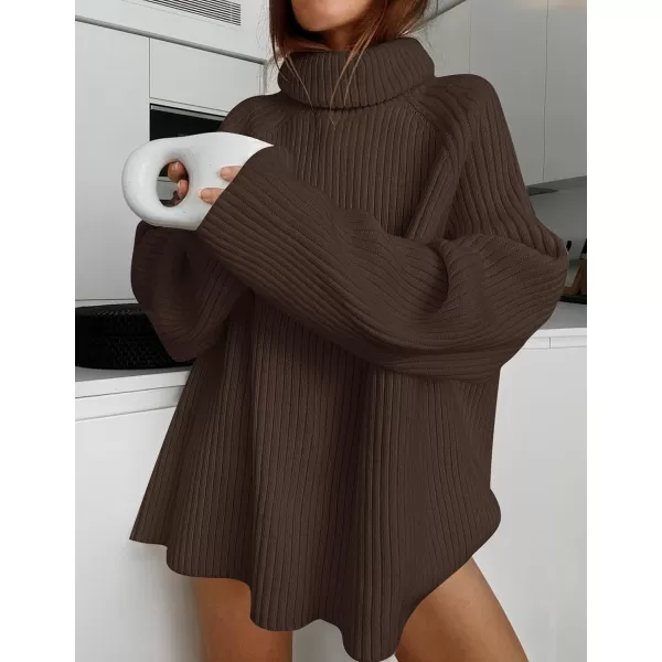 imageZESICA Womens 2024 Winter Sweaters Oversized Turtleneck Long Sleeve Chunky Knitted Tunic Pullover TopsCoffee