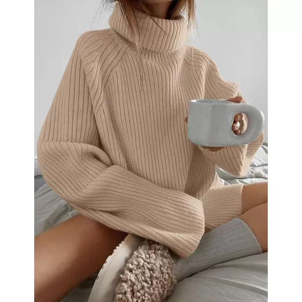 imageZESICA Womens 2024 Winter Sweaters Oversized Turtleneck Long Sleeve Chunky Knitted Tunic Pullover TopsKhaki