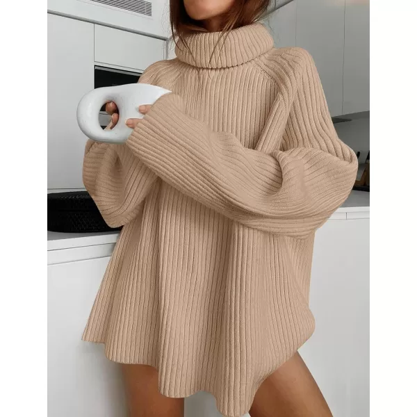 imageZESICA Womens 2024 Winter Sweaters Oversized Turtleneck Long Sleeve Chunky Knitted Tunic Pullover TopsKhaki