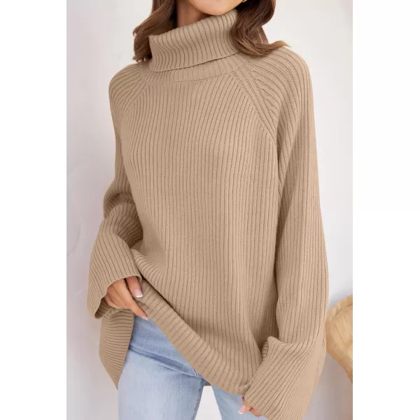 imageZESICA Womens 2024 Winter Sweaters Oversized Turtleneck Long Sleeve Chunky Knitted Tunic Pullover TopsKhaki