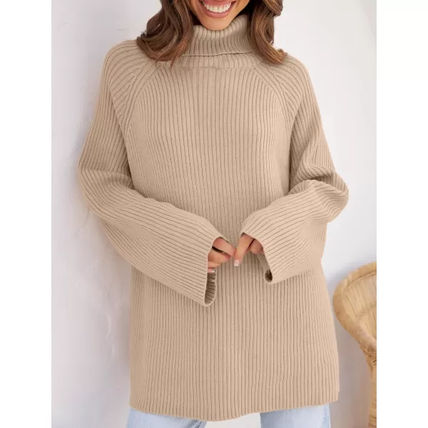 imageZESICA Womens 2024 Winter Sweaters Oversized Turtleneck Long Sleeve Chunky Knitted Tunic Pullover TopsKhaki