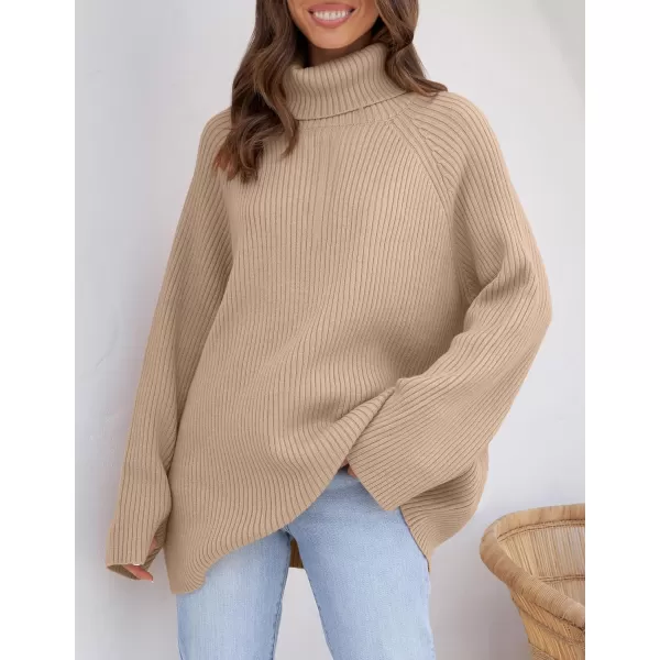 imageZESICA Womens 2024 Winter Sweaters Oversized Turtleneck Long Sleeve Chunky Knitted Tunic Pullover TopsKhaki