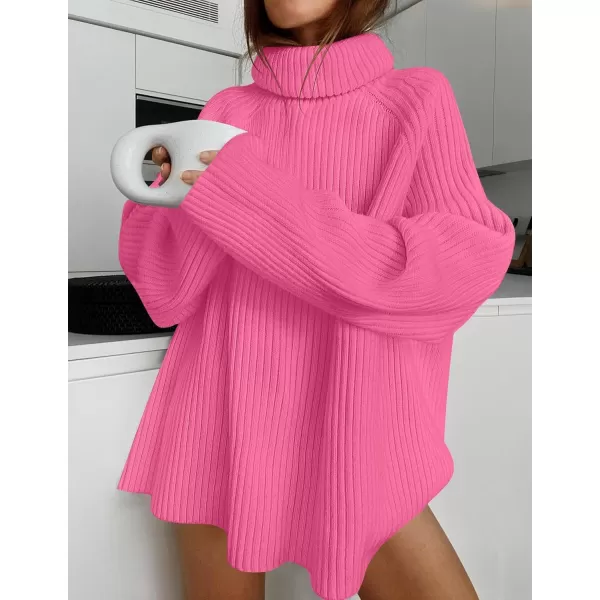 imageZESICA Womens 2024 Winter Sweaters Oversized Turtleneck Long Sleeve Chunky Knitted Tunic Pullover TopsMagenta