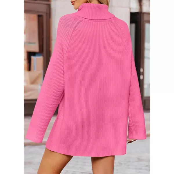 imageZESICA Womens 2024 Winter Sweaters Oversized Turtleneck Long Sleeve Chunky Knitted Tunic Pullover TopsMagenta