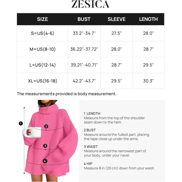 imageZESICA Womens 2024 Winter Sweaters Oversized Turtleneck Long Sleeve Chunky Knitted Tunic Pullover TopsMagenta
