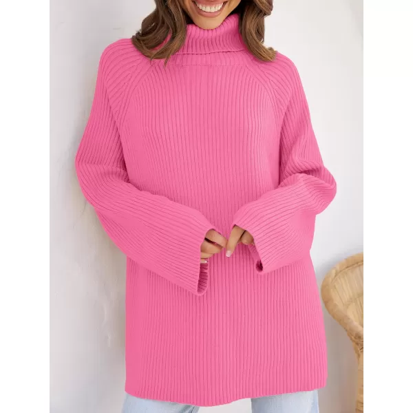 imageZESICA Womens 2024 Winter Sweaters Oversized Turtleneck Long Sleeve Chunky Knitted Tunic Pullover TopsMagenta