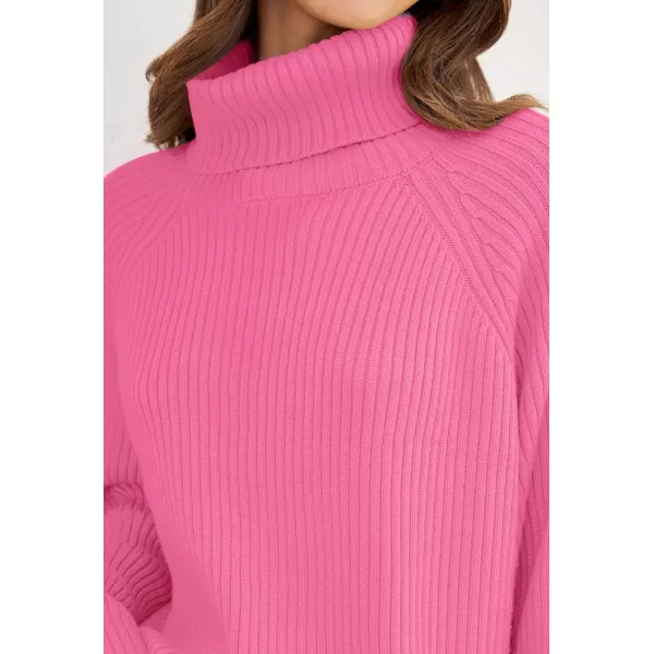 imageZESICA Womens 2024 Winter Sweaters Oversized Turtleneck Long Sleeve Chunky Knitted Tunic Pullover TopsMagenta