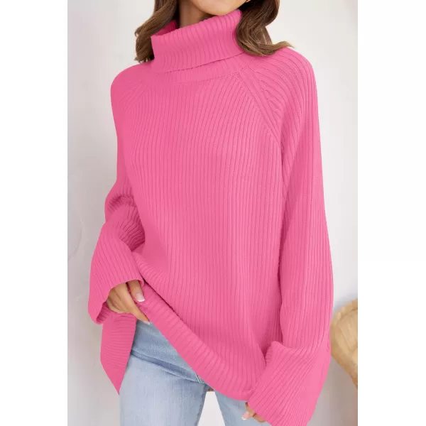 imageZESICA Womens 2024 Winter Sweaters Oversized Turtleneck Long Sleeve Chunky Knitted Tunic Pullover TopsMagenta