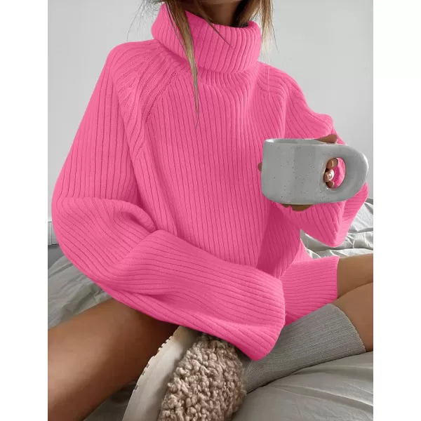 imageZESICA Womens 2024 Winter Sweaters Oversized Turtleneck Long Sleeve Chunky Knitted Tunic Pullover TopsMagenta