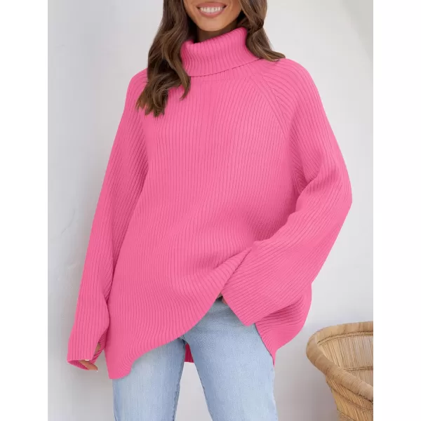 imageZESICA Womens 2024 Winter Sweaters Oversized Turtleneck Long Sleeve Chunky Knitted Tunic Pullover TopsMagenta