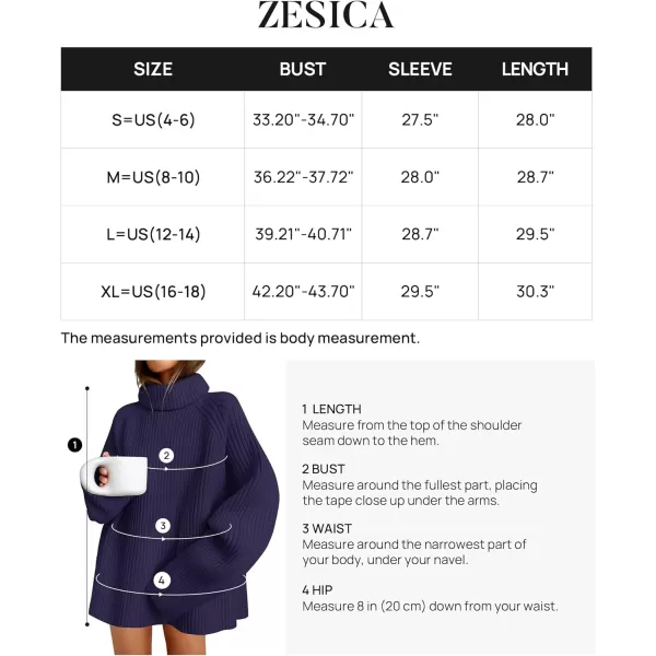 imageZESICA Womens 2024 Winter Sweaters Oversized Turtleneck Long Sleeve Chunky Knitted Tunic Pullover TopsNavy